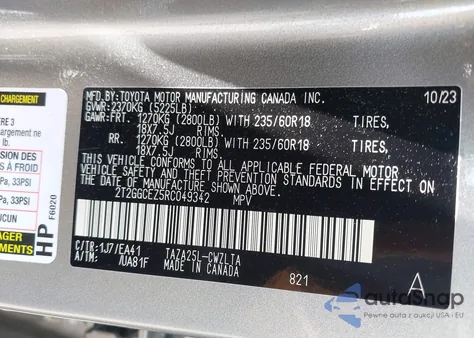 2024 Lexus Nx 350 Premium из США, поврежденный, VIN 2T2GGCEZ5RC049342